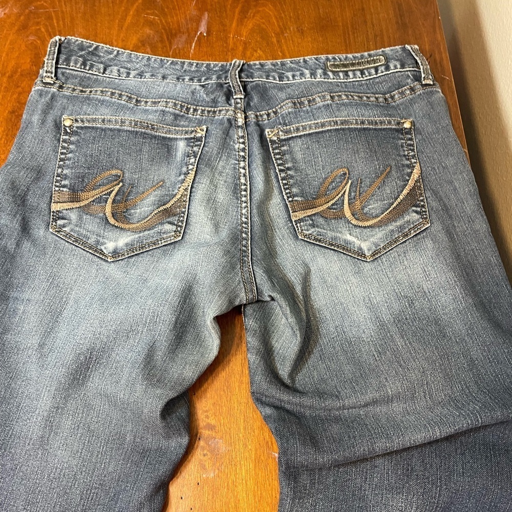 Upcycled Low Rise Wide Leg Bell Bottom Jeans Hippie Boho Floral 32 x 33​​​ - Picture 10 of 14